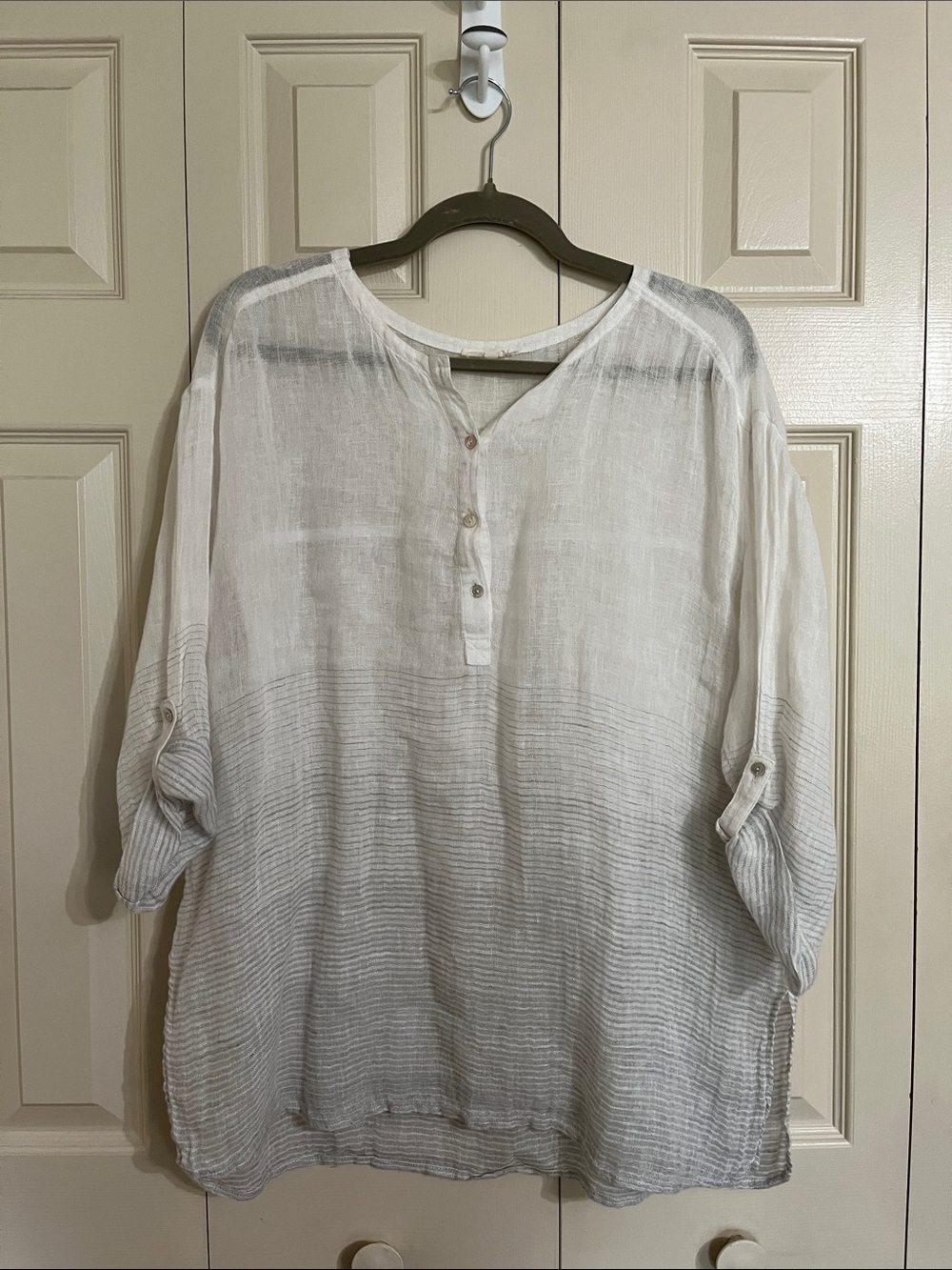 Lightweight White Linen-Blend Henley Shirt -